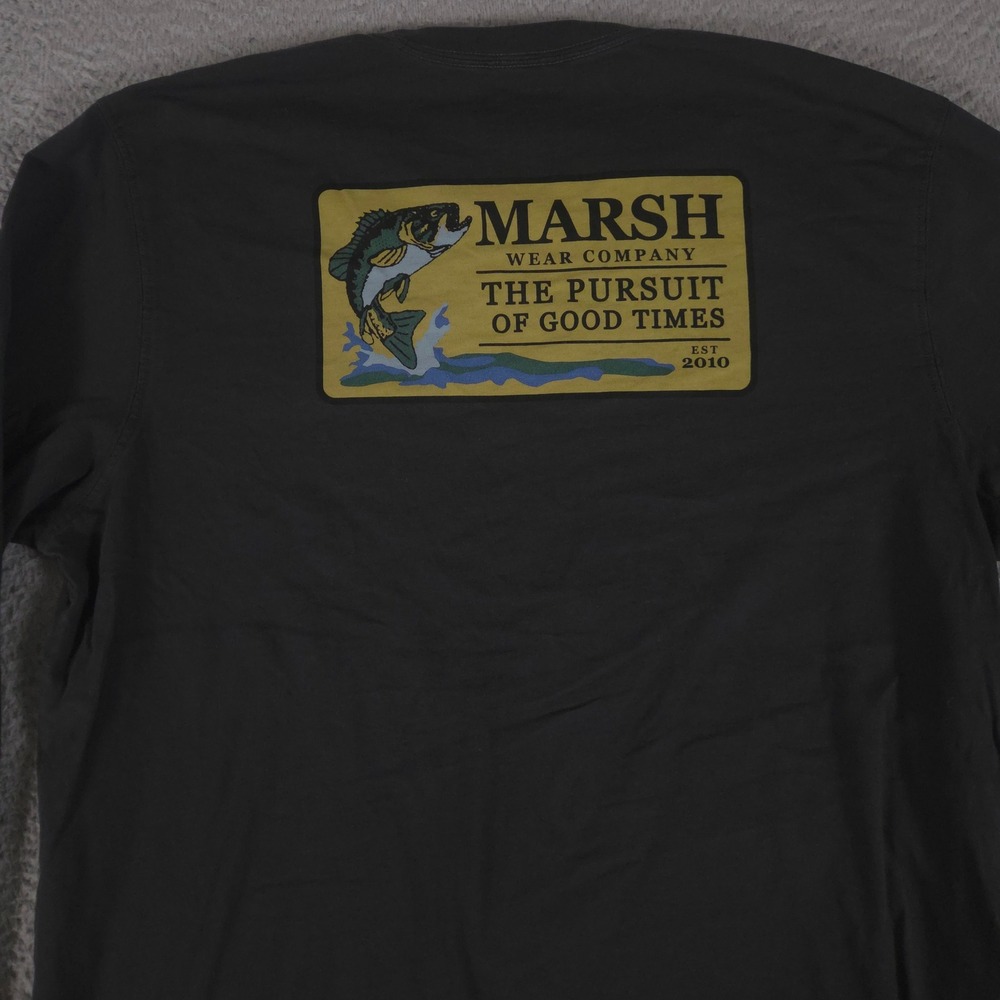 Marsh Wear Shirt Mens XL Gray Pursuit of Good Times Bass Fish Graphic Cotton LS